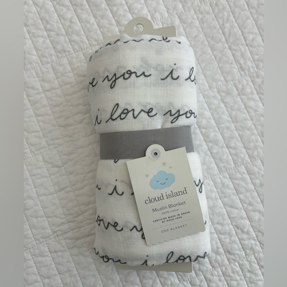 Cloud Island muslin baby blanket swaddle “I love you”